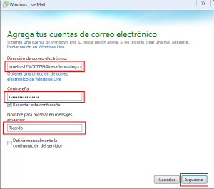 Configuración de la cuenta de correo en Windows Live Mail