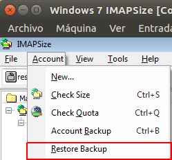 Restaurar backup IMAPSize